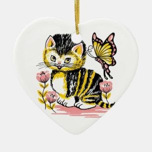 Butterfly & Kitten Ceramic Tree Decoration