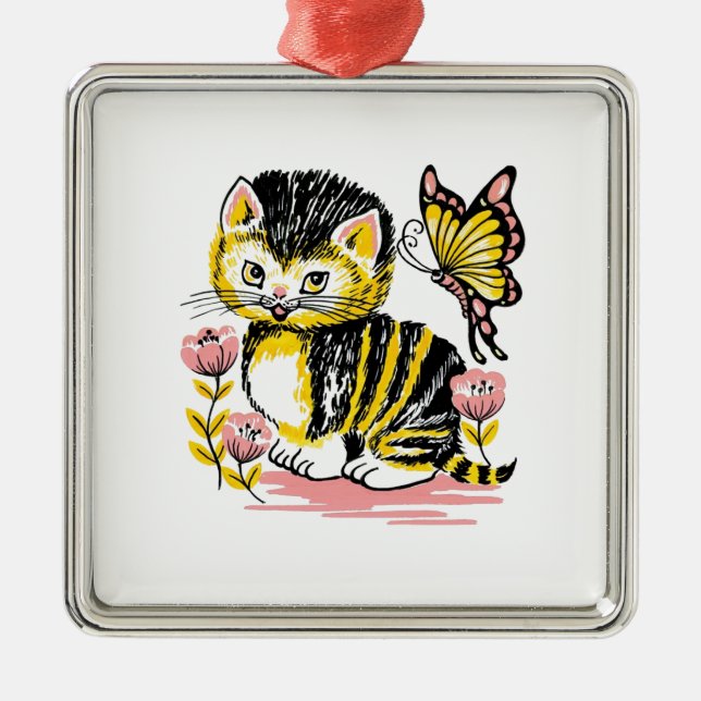 Butterfly & Kitten Metal Tree Decoration (Front)