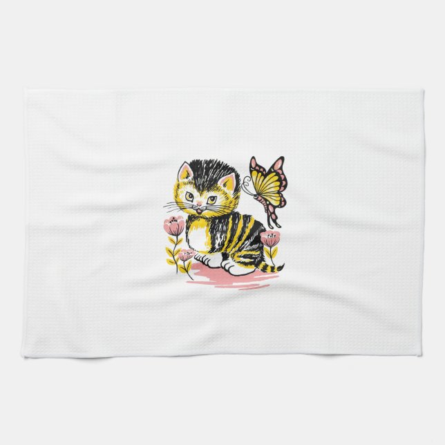 Butterfly & Kitten Tea Towel (Horizontal)
