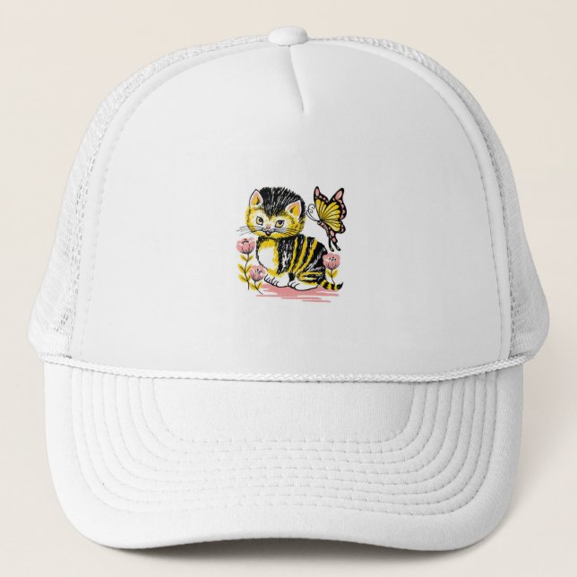 Butterfly & Kitten Trucker Hat (Front)