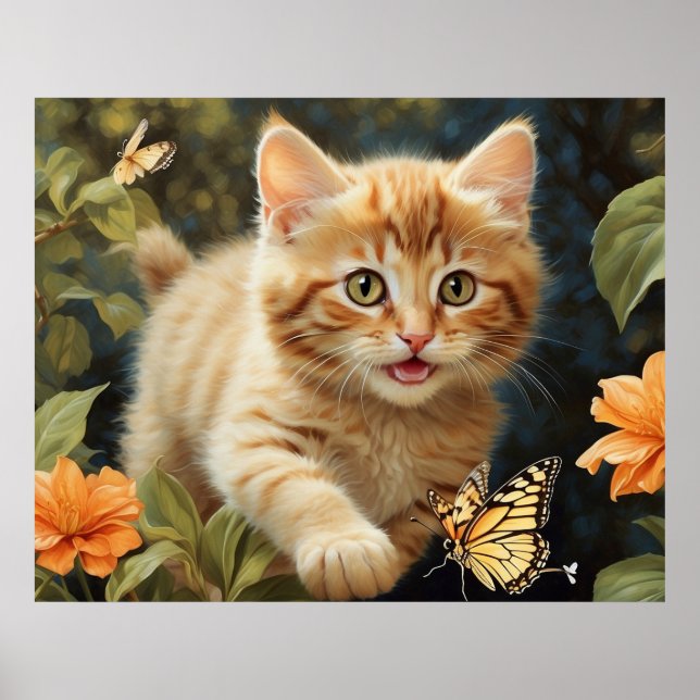 *~* Butterfly Kitty Flowers 5:4  Kitten Cat AP68  Poster (Front)