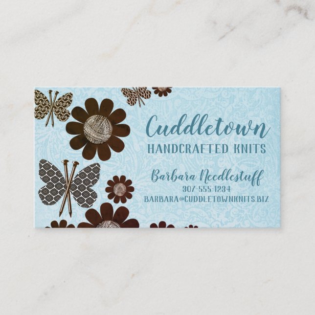 Butterfly knitting needles yarn business card (Front)