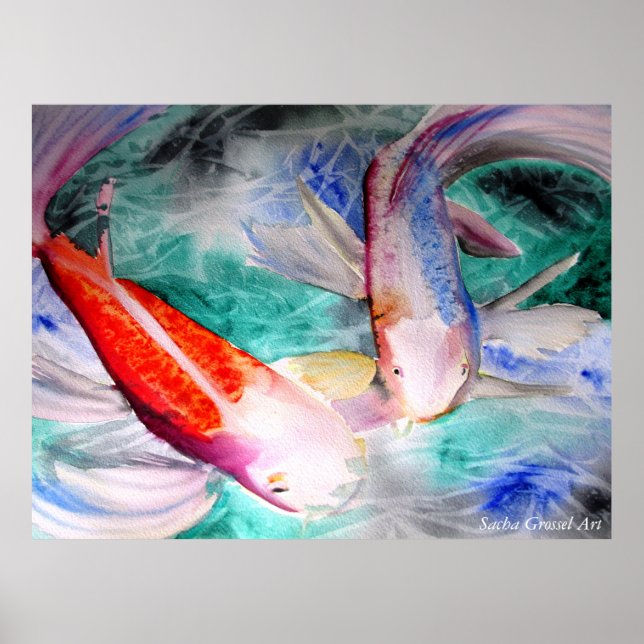 Butterfly Koi  Watercolor painting Japanese Fish Poster (Front)