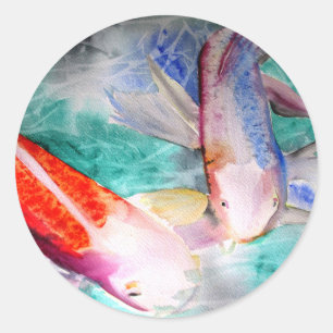 Butterfly Koi watercolour Japanese Fish Art Classic Round Sticker
