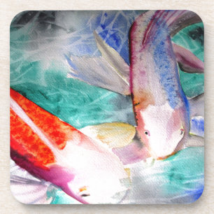 Butterfly Koi watercolour Japanese Fish Art Coaster