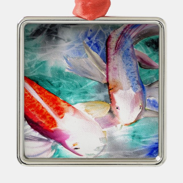Butterfly Koi watercolour Japanese Fish Art Metal Tree Decoration (Front)
