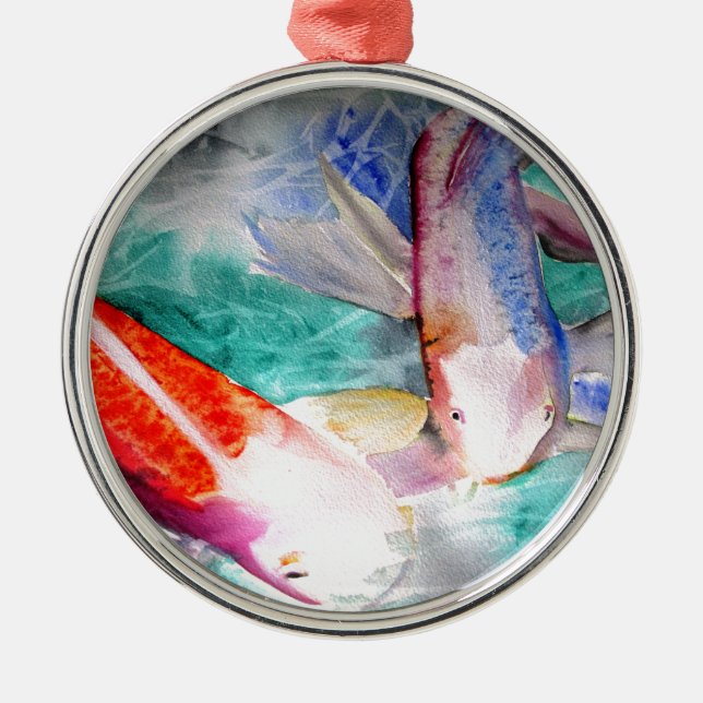 Butterfly Koi watercolour Japanese Fish Art Metal Tree Decoration (Front)