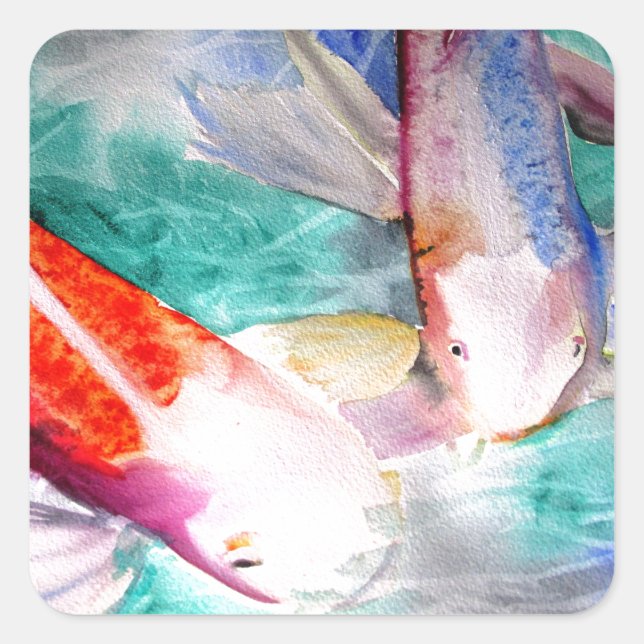 Butterfly Koi watercolour Japanese Fish Art Square Sticker (Front)