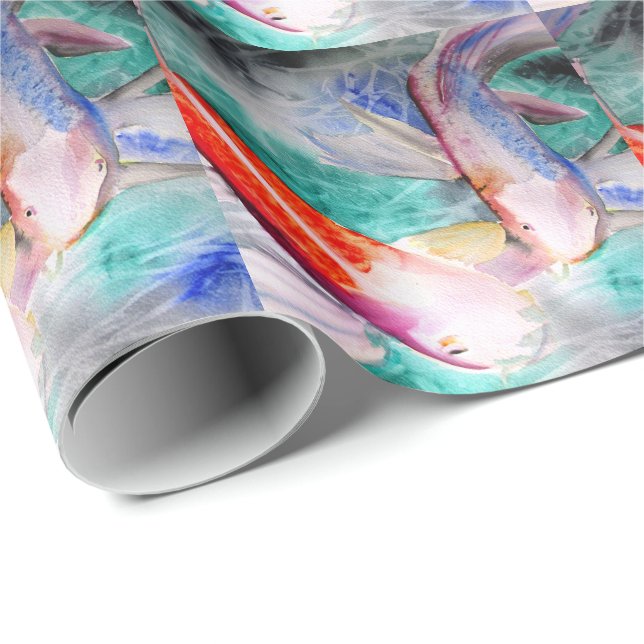 Butterfly Koi watercolour Japanese Fish Art Wrapping Paper (Roll Corner)