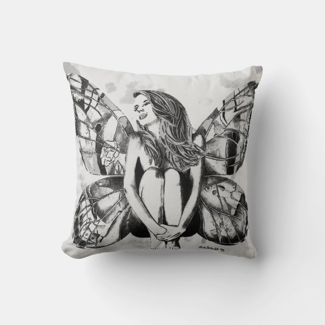 butterfly lady pillow, fantasy fairy pillow, art cushion (Front)
