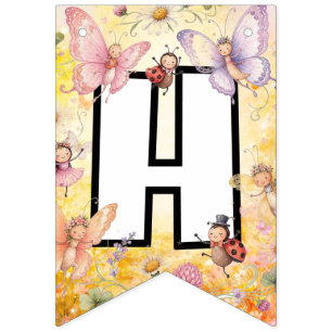 Butterfly & Ladybug Floral Garden Happy Birthday Bunting