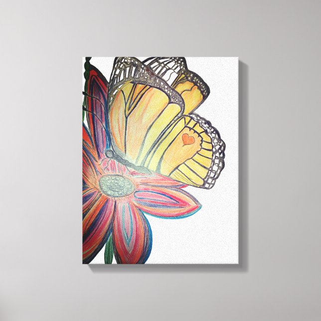 Butterfly landing on flower beautiful canvas print (Front)