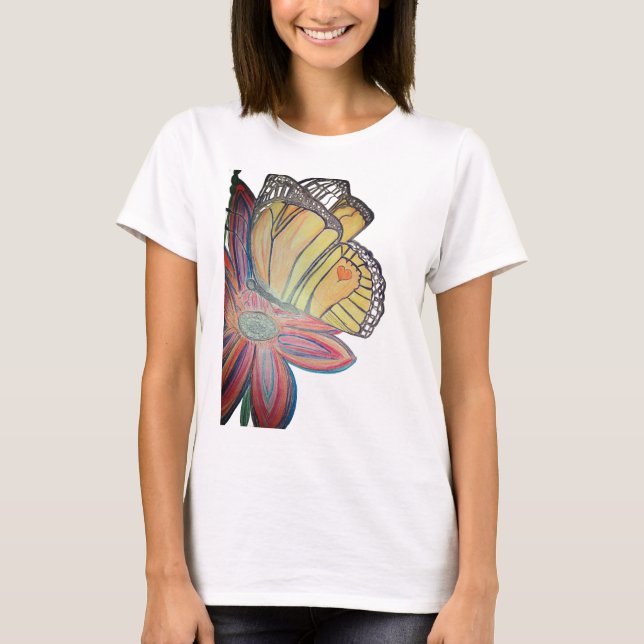 Butterfly landing on flower beautiful T-Shirt (Front)