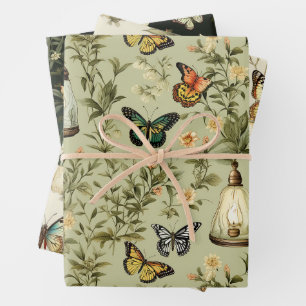 Butterfly Lantern Botanical Garden Wrapping Paper Sheet