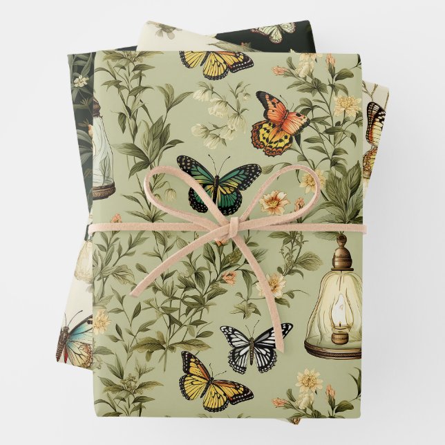 Butterfly Lantern Botanical Garden Wrapping Paper Sheet (In situ)