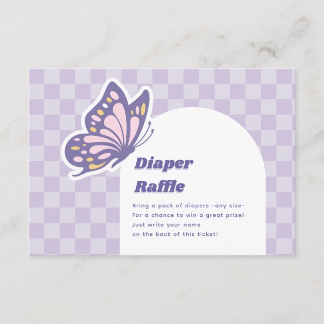 Butterfly Lavender Diaper Raffle Baby Shower Enclosure Card (Front)