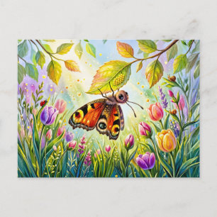 Butterfly Laying Eggs Under Leaf Postcard