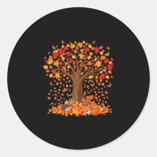 Butterfly Leaf Fall Tree Hello Autumn Thanksgiving Classic Round Sticker