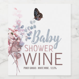 Butterfly Leaves, Elegant Baby Shower Wine Label
