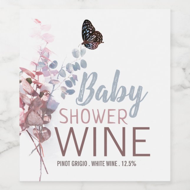 Butterfly Leaves, Elegant Baby Shower Wine Label (Single Label)