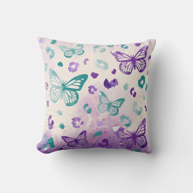 Butterfly Leiopard Purple Grey Cushion (Front)