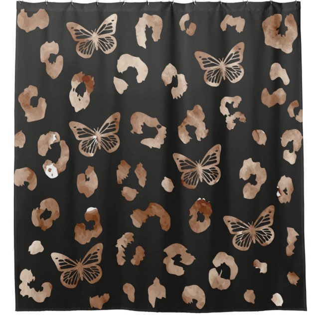 Butterfly Leopard Black Pattern Shower Curtain (Front)