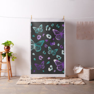 Butterfly leopard purple watercolor pattern Fabric