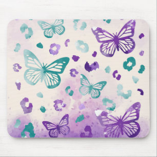 Butterfly Leopard Purple white Mouse Mat