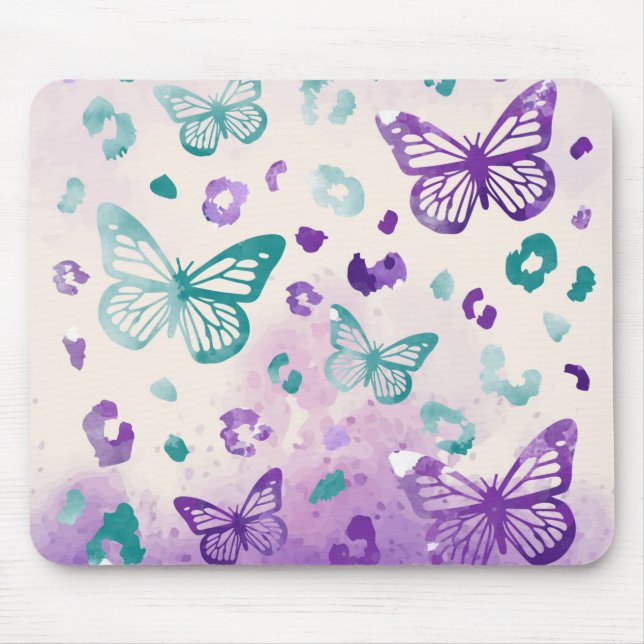 Butterfly Leopard Purple white Mouse Mat (Front)