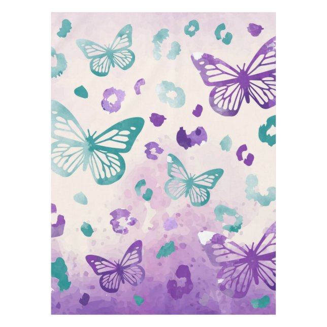 Butterfly Leopard Purple White Tablecloth (Front)