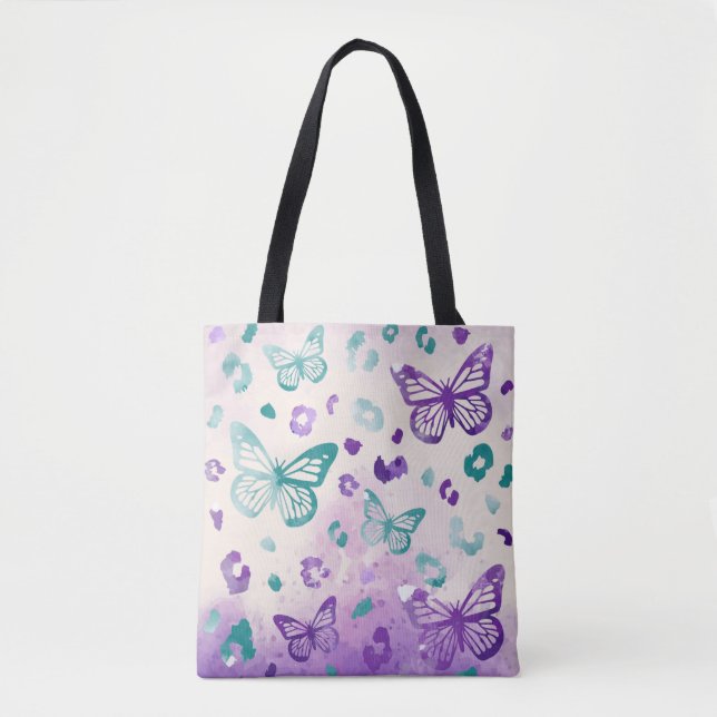 Butterfly Leopard Purple White Tote Bag (Front)