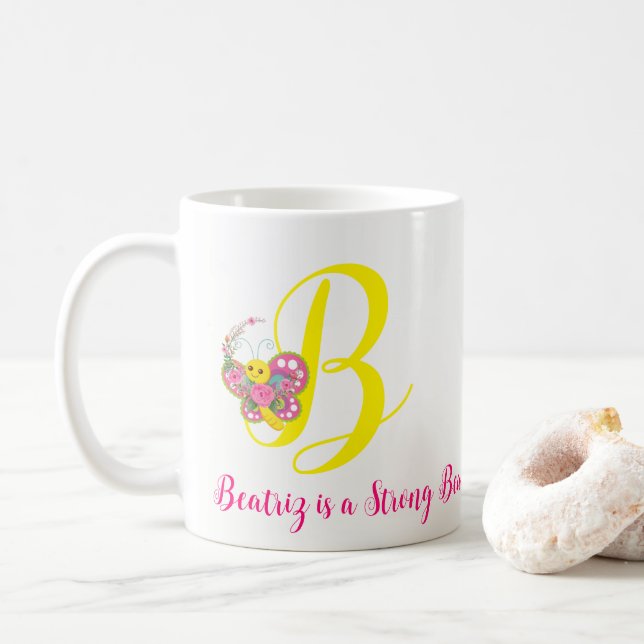Butterfly Letter B Floral Mug (With Donut)