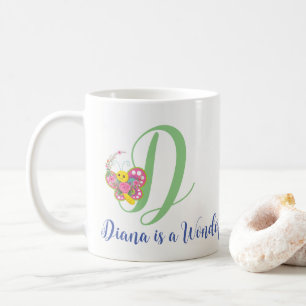 Butterfly Letter D Floral Mug