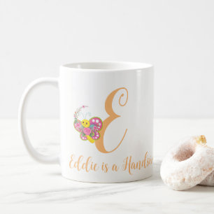 Butterfly Letter E Floral Mug
