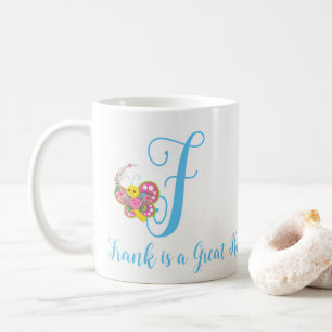 Butterfly Letter F Floral Mug