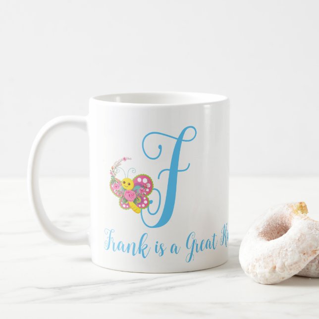 Butterfly Letter F Floral Mug (With Donut)