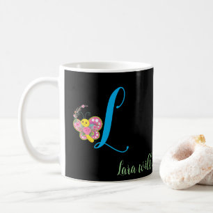 Butterfly Letter L Floral Mug