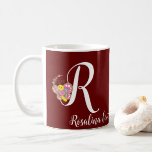 Butterfly Letter R Floral Mug