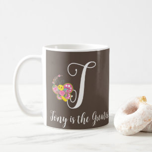 Butterfly Letter T Floral Mug