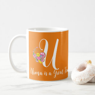 Butterfly Letter U Floral Mug