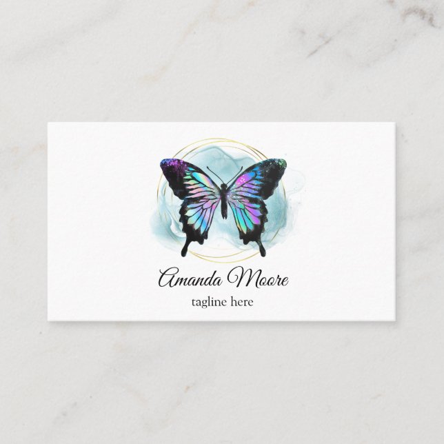butterfly life coach therapist faux holograph foil business card (Front)