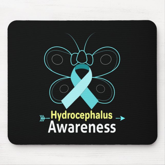 Butterfly Light Blue Ribbon Hydrocephalus Awarenes Mouse Mat (Front)