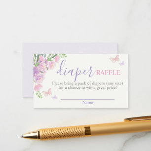Butterfly lilac Pink Diaper Raffle Enclosure Card