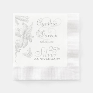 Butterfly Lilies 25th Silver Wedding Anniversary Napkin