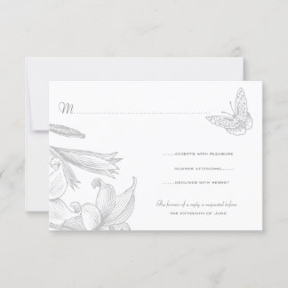 Butterfly Lilies Silver 25th Wedding Anniversary RSVP Card