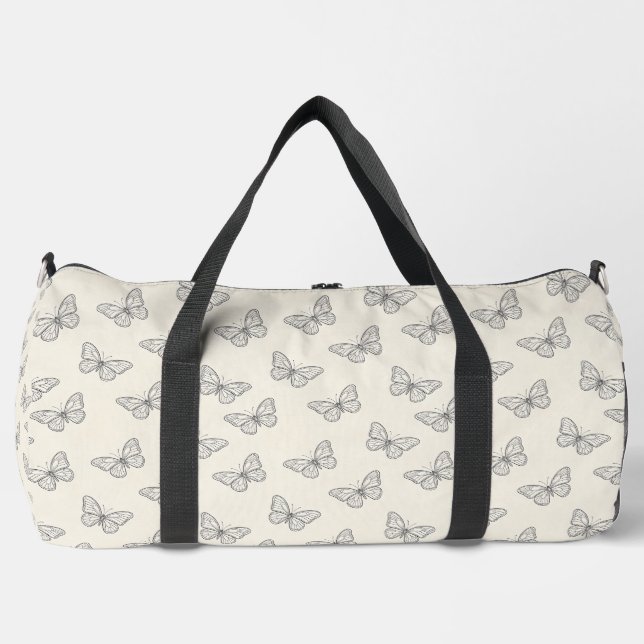 Butterfly Line Art Pattern Duffle Bag (Front)