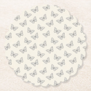 Butterfly Line Art Pattern Paper Coaster
