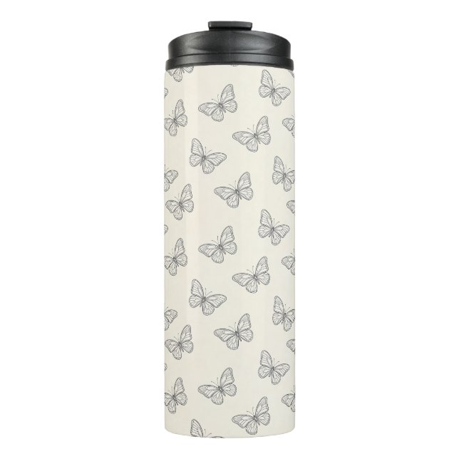 Butterfly Line Art Pattern Thermal Tumbler (Front)