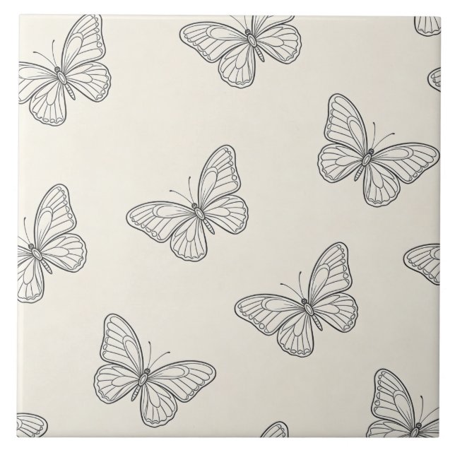 Butterfly Line Art Pattern Tile (Front)