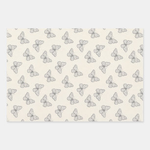 Butterfly Line Art Pattern Wrapping Paper Sheet